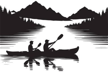 Çift Sahne Gölünde Kayak Siyah Silüet Vektör ResmiComment