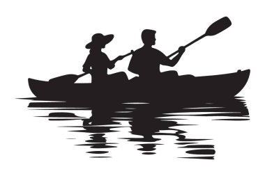 Siyah Siluet Çift Yansıtıcı Su Resminde Kayak Vektörü