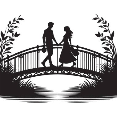 Doğa Manzaralı Köprüde Yürüyen Çiftin Silueti
