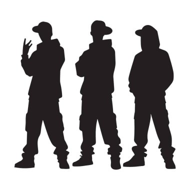 Siluet Hip Hop Dansçıları Vektör İllüstrasyon Ekibi Moda