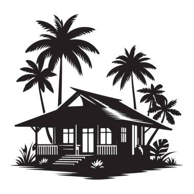 Tropikal Ev Silueti Tatil İçin Palmiye Ağacı Resimleri