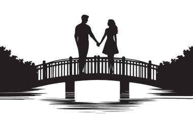 River Bridge 'de Aşıklar İçin Romantik Siluet Çifti