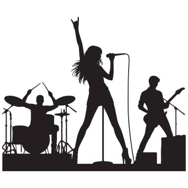 Rock Band Siluet Çizim Konseri Sahne Performans Vektörü Tasarımı