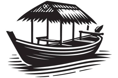 Geleneksel Tekne Silüeti Resimlendirme Vektör Tasarımı İzole Sanat