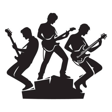 Sahnede Rock Orkestrası Gitar Gösterisinin Silueti