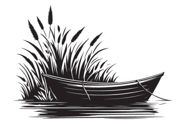 Lakeside Reeds Illustration 'dan Basit Tekne Silueti