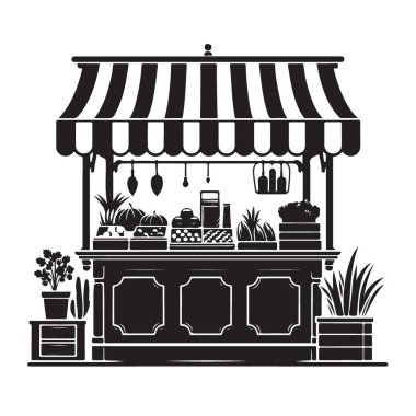 Çiftçilerin pazar tezgahı vektör illüstrasyonunda taze ürünler