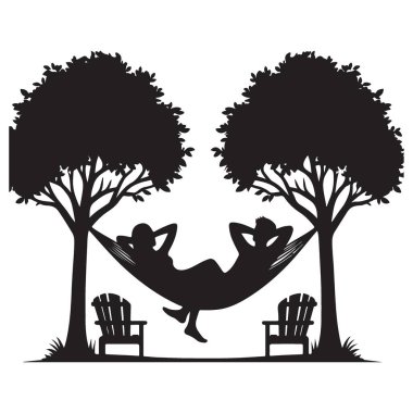 Hamak Altında Dinlenen Çift Bir Tatil Silueti