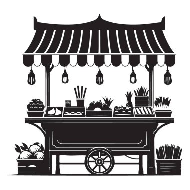 Market Resimleri için Çekici Meyve Arabası Siluet Vektör Tasarımı