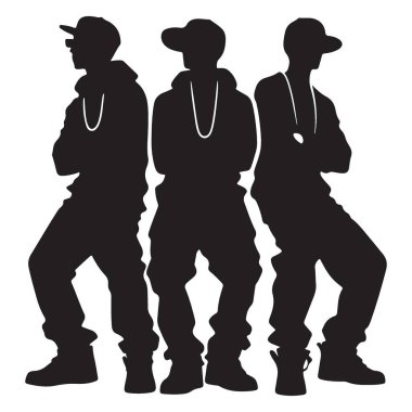 Üç Hip Hop Dansçısının Silueti Vektör Sanat İndirme