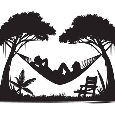 Çift Hamak Silueti Rahatlatıcı Resimler Tatil Tasarımı