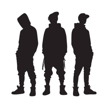 Üç Tarz Erkeğinin Silueti Sokak Moda Pozları Vektör Sanatı