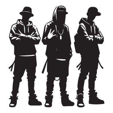 Moda Hip Hop Grubu Siluet Vektör İllüstrasyon Tasarımı Grafikleri