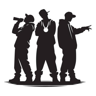 Hip Hop Grup Vektör Sanat İllüstrasyonunun Dinamik Silueti