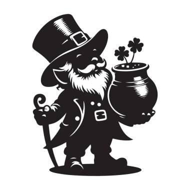 Aziz Patrick Günü için altın çanak siluet resimli Şanslı Cüce.