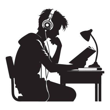 Kulaklıkla Öğrenci Çalışması Siluet Çizimi Akademik Takibi