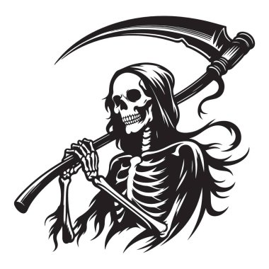 Tırpan İskelet Ölüm İllüstrasyon Vektör Sanatı ile Azrail Silueti