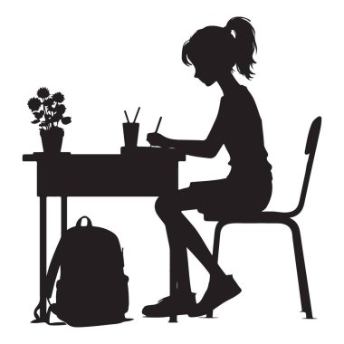 Masada Sırt Çantası Vektörü ile Odaklanmış Öğrenci Silueti Çalışması