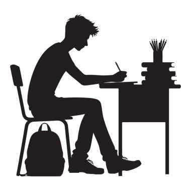 Öğrenci Silüeti Vektör Sanat Eğitim Tasarımı Çizimi