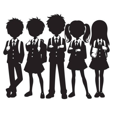 Üniformalı ve Sırt çantalı Öğrenciler Siluet Grubu