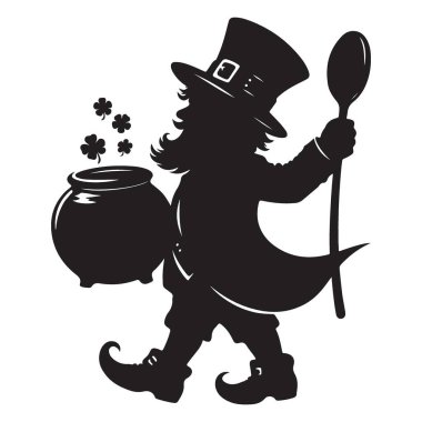 Leprikon Silueti ve Altın ve Kaşık İllüstrasyonu