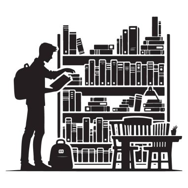 Kütüphane Kitaplığı Resimlerinde Siluet Öğrencisi Seçme Kitabı