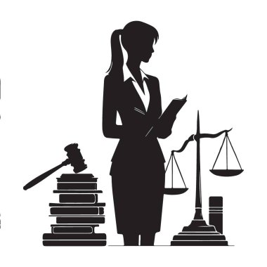 Avukat silueti adalet hukuku dengesi tasarımı grafiklerini denetliyor