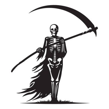 Siluet Azrail ve Tırpan Vektör İllüstrasyonu