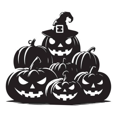 Cadılar Bayramı Balkabağı Yığını Siluet Vektör Grafik Çizim Tasarımı