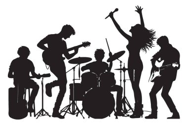 Rock grubunun silüeti büyüleyici sahne performansı müzik performansı