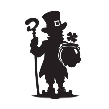 Siluet Leprikon illüstrasyonunda altın küpü Aziz Patrick Günü var.