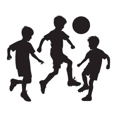 Siluet çocuklar futbol illüstrasyon eğlenceli oyun aksiyon çekimleri oynuyorlar