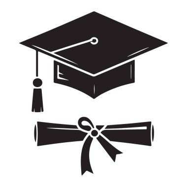 Mezuniyet şapkası ve diploma vektörü illüstrasyon akademik başarı sembolü