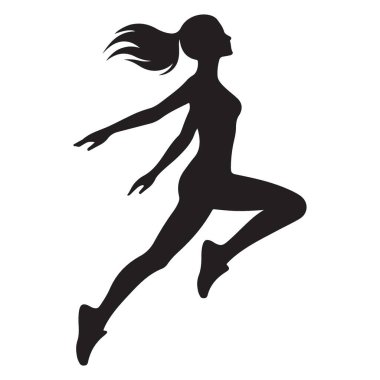 Siluet zarif atlayan kadın atletik performans hareket vektörü illüstrasyonu