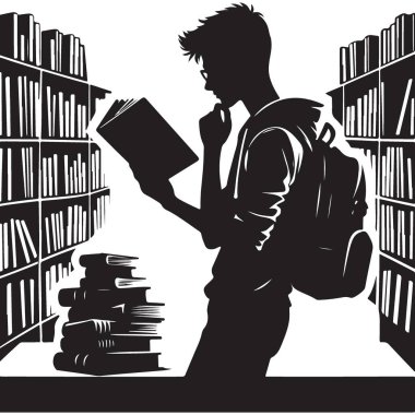 Kütüphane Stoku İllüstrasyonunda Çocuk Okuma Kitabı Silueti