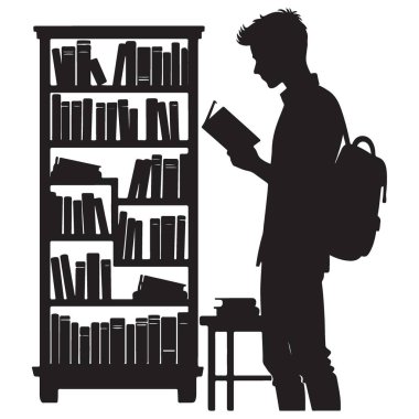 Kitaplık İllüstrasyon Vektöründen Bir Öğrenci Okuma Kitabının Silueti