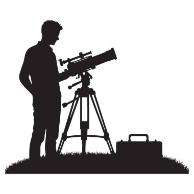 Gökyüzünü teleskopla inceleyen bir yıldız teleskobu silueti.