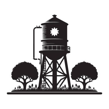 Eski tarz su kulesi silueti manzara tasarımı