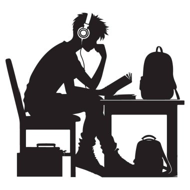 Vektör Sanatında Kulaklıklı Öğrenci Silueti