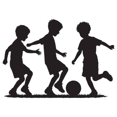 Çocuklar dışarıda futbol oynuyorlar. Siluet Vektör Resmetme Grafik Tasarımı