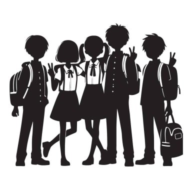 Okul Öğrencilerinin Silueti Arkadaş Grubu Vektör Tasarımı