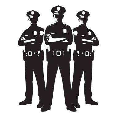 Üç Polis Memuru Siluet Vektör İllüzyonu Daimi Muhafız Çizimi