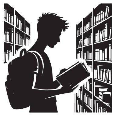 Kütüphanede Siluet Okuma Okuma Çizim Çalışma Süresi