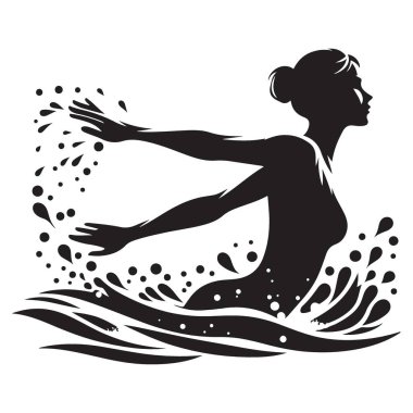 Siluet Kadın Yüzme Şık Vektör İllüzyonu Su Güzelliği Tasarımı