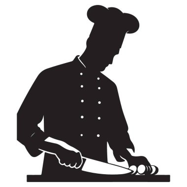 Siluet Şefi Sebzeleri Kesiyor Vektör İllüstrasyon Mutfak Mükemmelliği Tasarımı