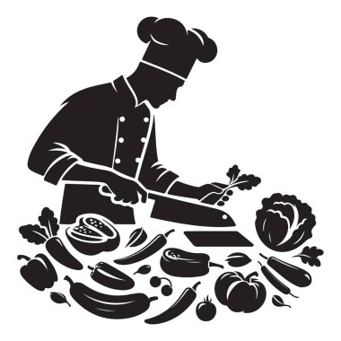 Aşçılık Sanatı Tasarımı için Sebze Hazırlama Çizim Vektörü