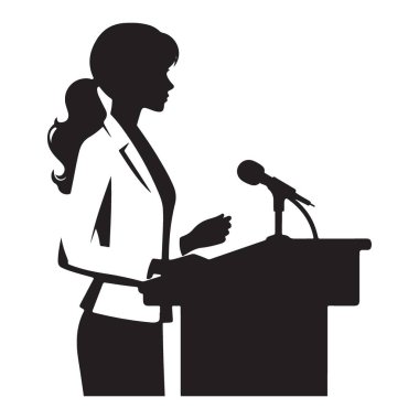 Güçlü Kadın Silueti Konuşma Vektörü İllüstrasyon Tasarımı Yapıyor