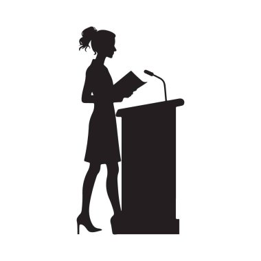 Kendinden emin Kadın Sözcü Silueti Notlarla Sunum Yapıyor