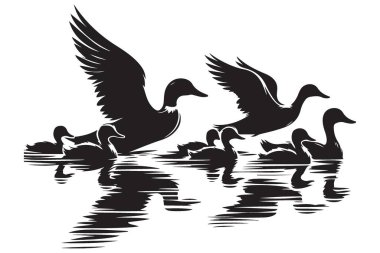 Ducks Silhouette Su Vektörü Resimlerinin Üzerinde Uçuyor Grafik Tasarımı