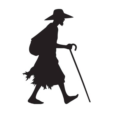 Asa Vektörü İllüstrasyon Sanatı ile Gezgin Bir Adamın Silueti